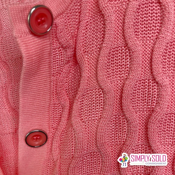 St. John Women's Cardigan Sweater Long Sleeve Button-Up Pink Knit Wool Cable M - Picture 7 of 14
